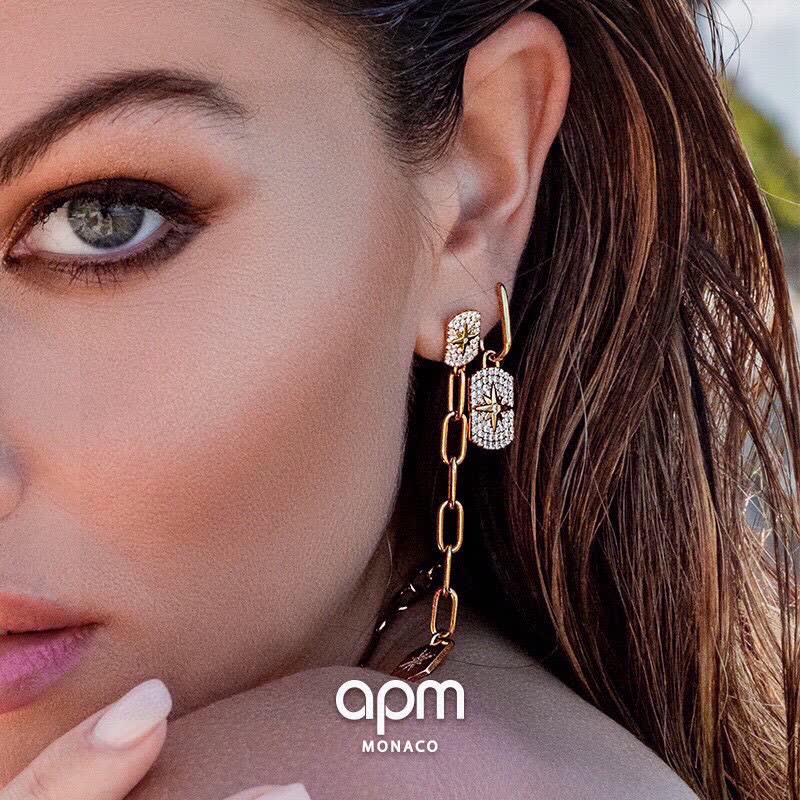 APM Monaco Elegant Gold and Diamond Star Earrings